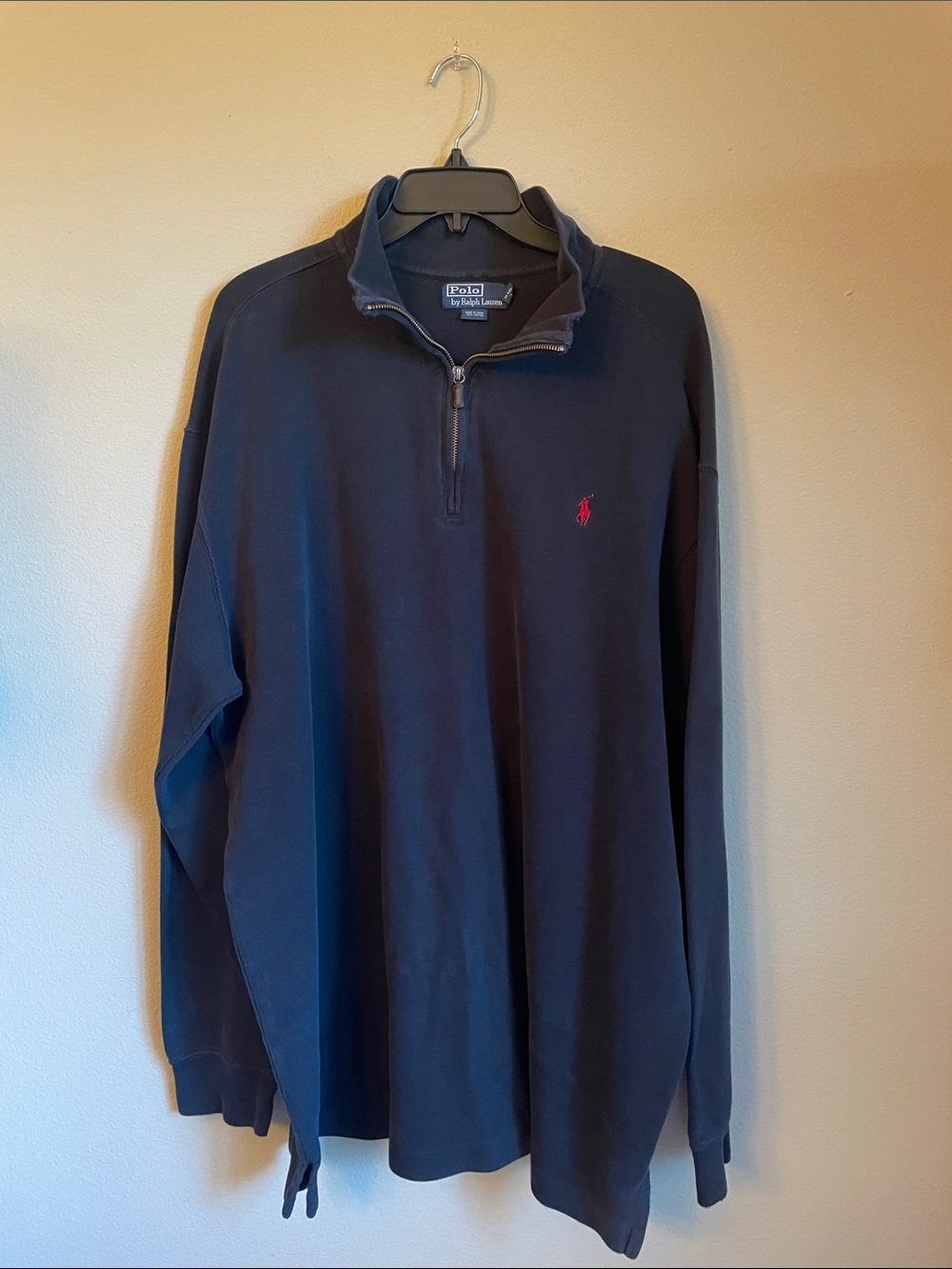 Polo by Ralph Lauren Navy Half-Zip knit ribbed heavy Sweatshirt with Red PonyXLT